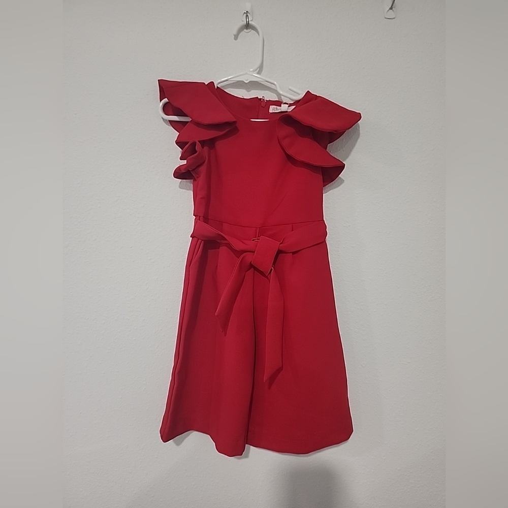 Giani Bini Toddler 2T Red Short Sleeve Pants Romper With Ruffle Sleeve & Tie